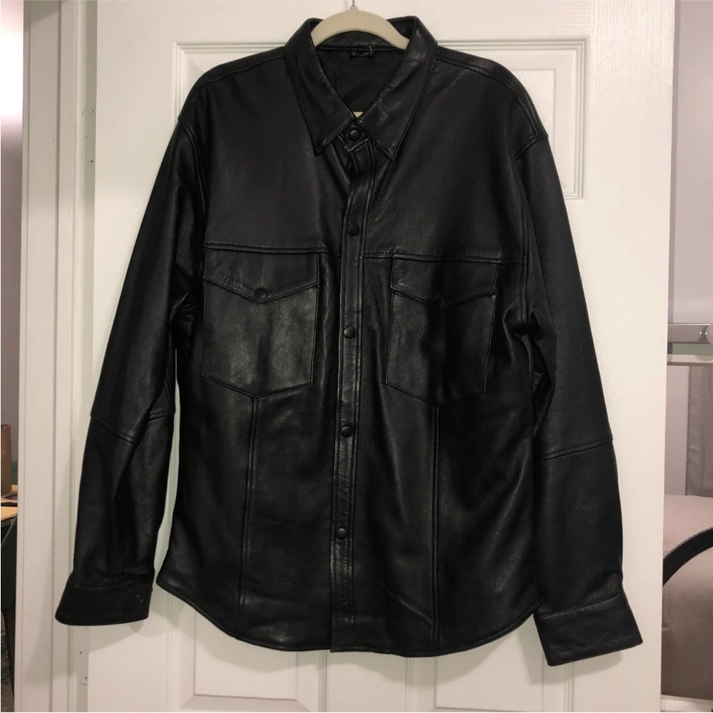 Wilson Leather Men’s Soft Leather Button Down Shirt/Jacket